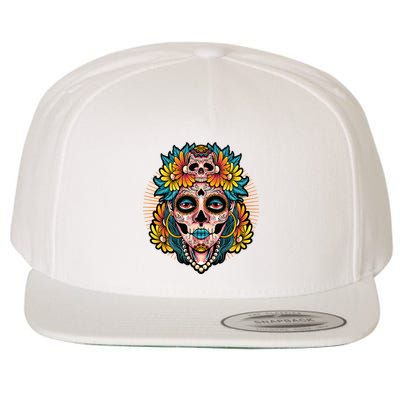 Catrina Sugar Skull Dia De Los Muertos Wool Snapback Cap