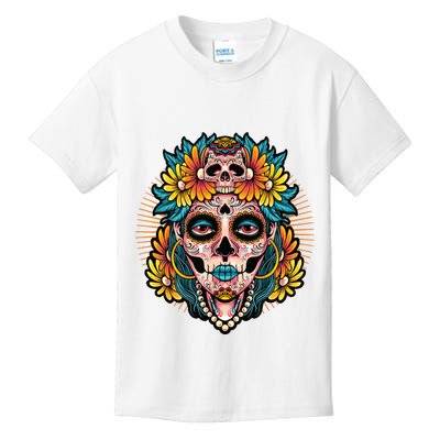 Catrina Sugar Skull Dia De Los Muertos Kids T-Shirt