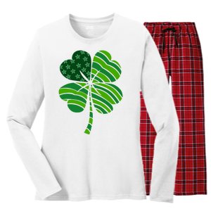 Clover Star St Patrick's Day Festive Holiday Women's Long Sleeve Flannel Pajama Set 