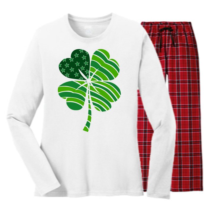 Clover Star St Patrick's Day Festive Holiday Women's Long Sleeve Flannel Pajama Set 