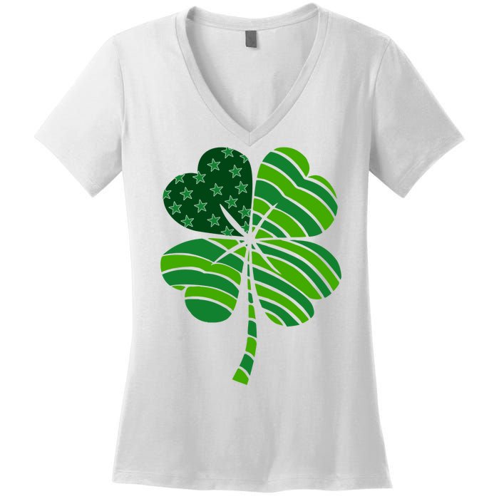 Clover Star St Patrick's Day Festive Holiday Women's V-Neck T-Shirt