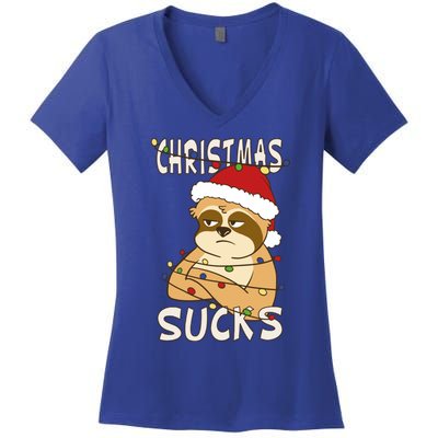 Christmas Sucks Sloth Lazy Merry Christmas Sloth Gift Women's V-Neck T-Shirt