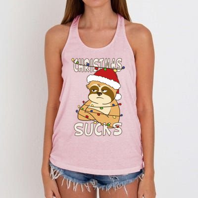 Christmas Sucks Sloth Lazy Merry Christmas Sloth Gift Women's Knotted Racerback Tank