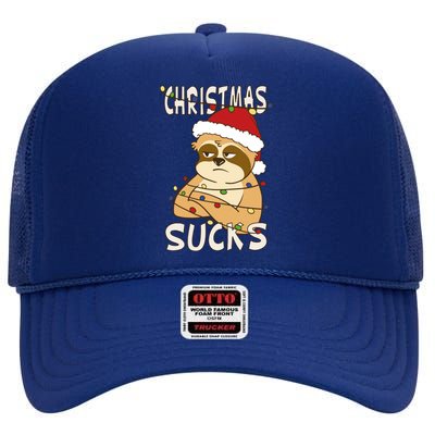 Christmas Sucks Sloth Lazy Merry Christmas Sloth Gift High Crown Mesh Back Trucker Hat