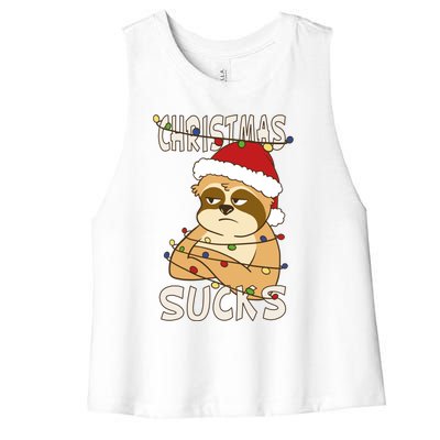 Christmas Sucks Sloth Lazy Merry Christmas Sloth Gift Women's Racerback Cropped Tank