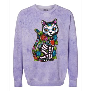 Cat Sugar Skull Mexico Calavera Dia De Los Muertos Halloween Colorblast Crewneck Sweatshirt