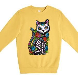 Cat Sugar Skull Mexico Calavera Dia De Los Muertos Halloween Premium Crewneck Sweatshirt