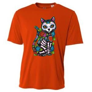 Cat Sugar Skull Mexico Calavera Dia De Los Muertos Halloween Cooling Performance Crew T-Shirt