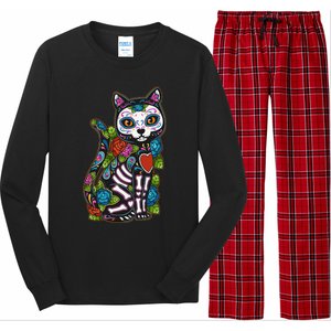 Cat Sugar Skull Mexico Calavera Dia De Los Muertos Halloween Long Sleeve Pajama Set