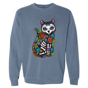 Cat Sugar Skull Mexico Calavera Dia De Los Muertos Halloween Garment-Dyed Sweatshirt