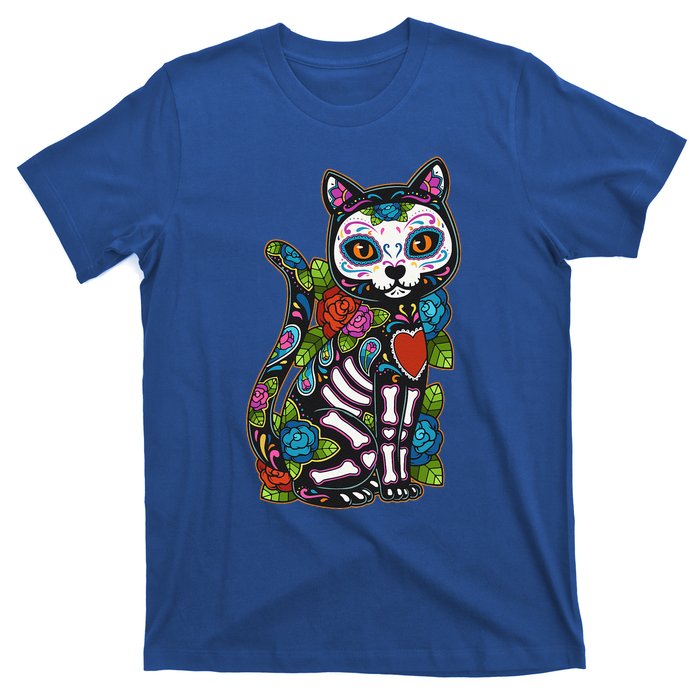 Cat Sugar Skull Mexico Calavera Dia De Los Muertos Halloween T-Shirt