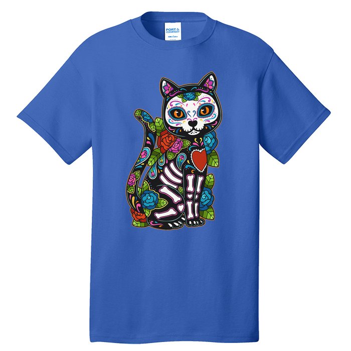 Cat Sugar Skull Mexico Calavera Dia De Los Muertos Halloween Tall T-Shirt