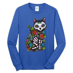 Cat Sugar Skull Mexico Calavera Dia De Los Muertos Halloween Tall Long Sleeve T-Shirt