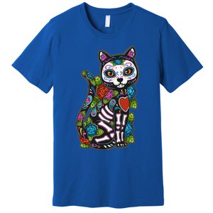 Cat Sugar Skull Mexico Calavera Dia De Los Muertos Halloween Premium T-Shirt