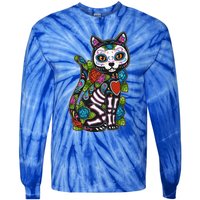 Cat Sugar Skull Mexico Calavera Dia De Los Muertos Halloween Tie-Dye Long Sleeve Shirt