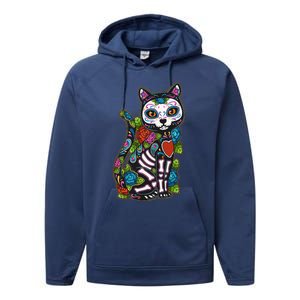 Cat Sugar Skull Mexico Calavera Dia De Los Muertos Halloween Performance Fleece Hoodie