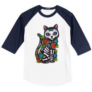 Cat Sugar Skull Mexico Calavera Dia De Los Muertos Halloween Baseball Sleeve Shirt