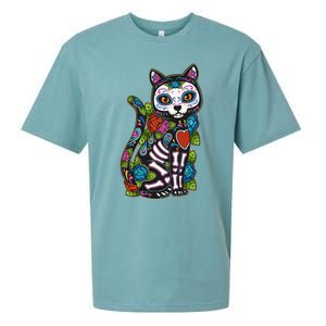 Cat Sugar Skull Mexico Calavera Dia De Los Muertos Halloween Sueded Cloud Jersey T-Shirt