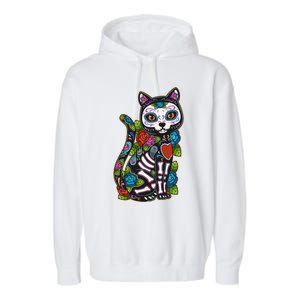 Cat Sugar Skull Mexico Calavera Dia De Los Muertos Halloween Garment-Dyed Fleece Hoodie