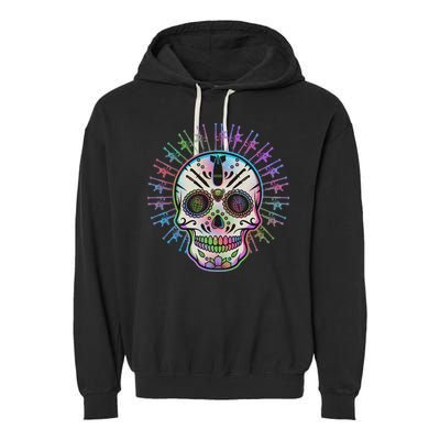 Colorful Sugar Skull Weapons Garment-Dyed Fleece Hoodie
