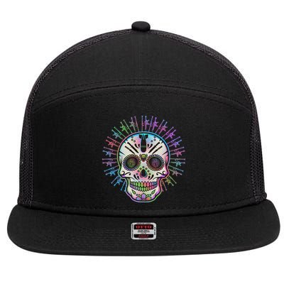 Colorful Sugar Skull Weapons 7 Panel Mesh Trucker Snapback Hat