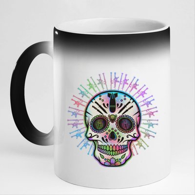 Colorful Sugar Skull Weapons 11oz Black Color Changing Mug