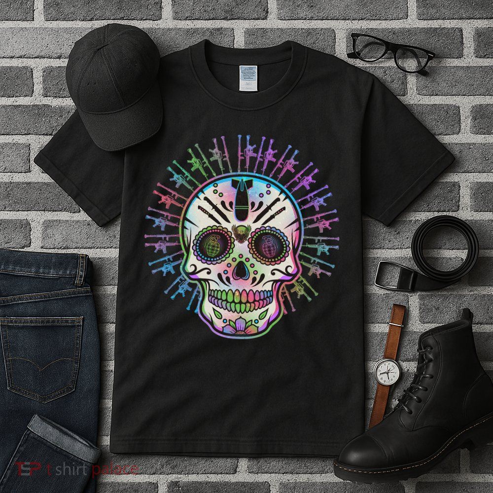 Colorful Sugar Skull Weapons Tall T-Shirt