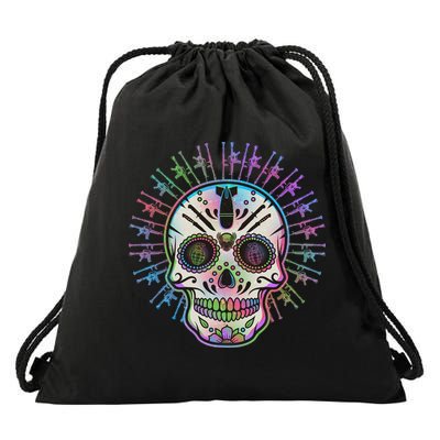 Colorful Sugar Skull Weapons Drawstring Bag