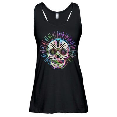 Colorful Sugar Skull Weapons Ladies Essential Flowy Tank