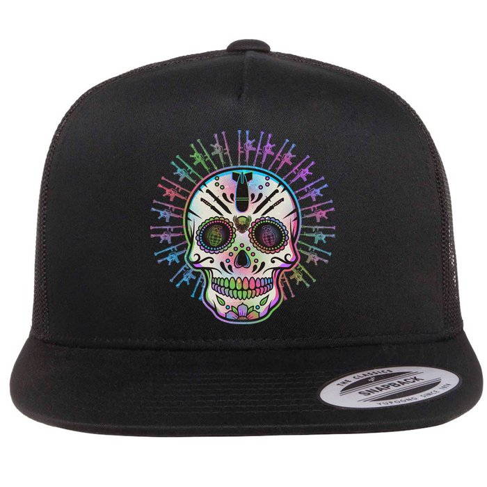 Colorful Sugar Skull Weapons Flatbill Hat