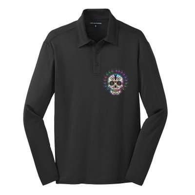 Colorful Sugar Skull Weapons Silk Touch Performance Long Sleeve Polo