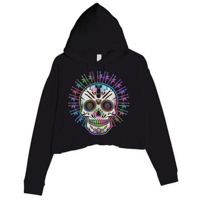 Colorful Sugar Skull Weapons Crop Fleece Hoodie