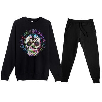 Colorful Sugar Skull Weapons Premium Crewneck Sweatsuit Set