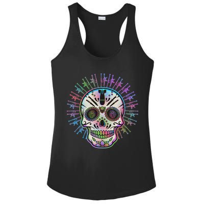 Colorful Sugar Skull Weapons Ladies PosiCharge Competitor Racerback Tank