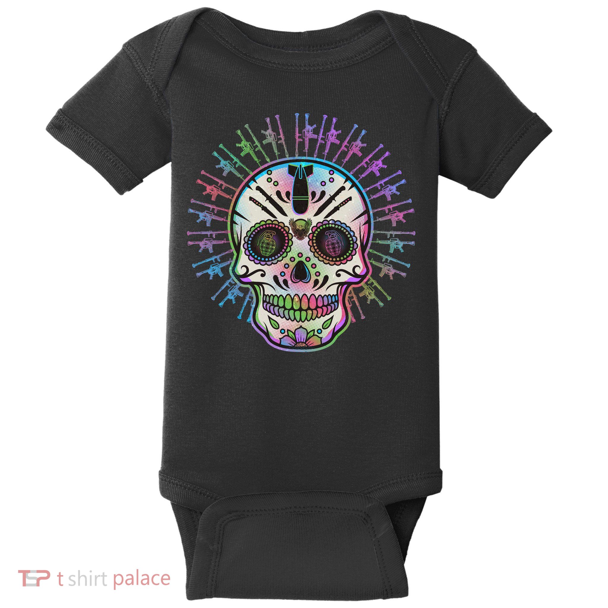 Colorful Sugar Skull Weapons Baby Bodysuit