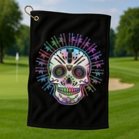 Colorful Sugar Skull Weapons Golf Towel