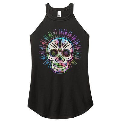 Colorful Sugar Skull Weapons Women's Perfect Tri Rocker Tank