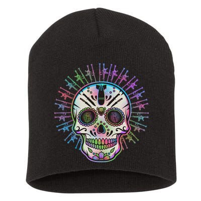 Colorful Sugar Skull Weapons Short Acrylic Beanie
