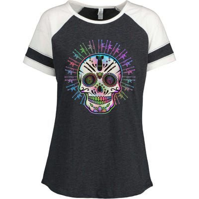 Colorful Sugar Skull Weapons Enza Ladies Jersey Colorblock Tee