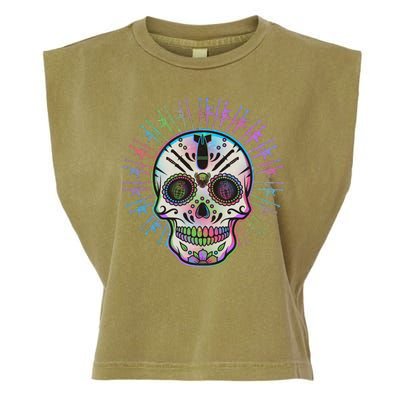 Colorful Sugar Skull Weapons Garment-Dyed Women's Muscle Tee