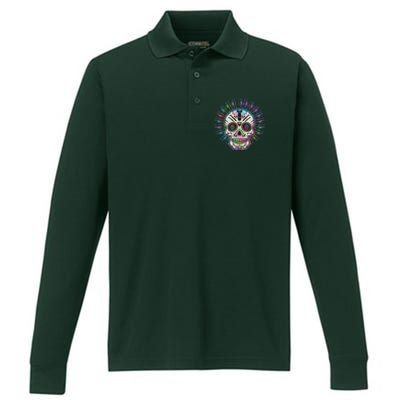 Colorful Sugar Skull Weapons Performance Long Sleeve Polo