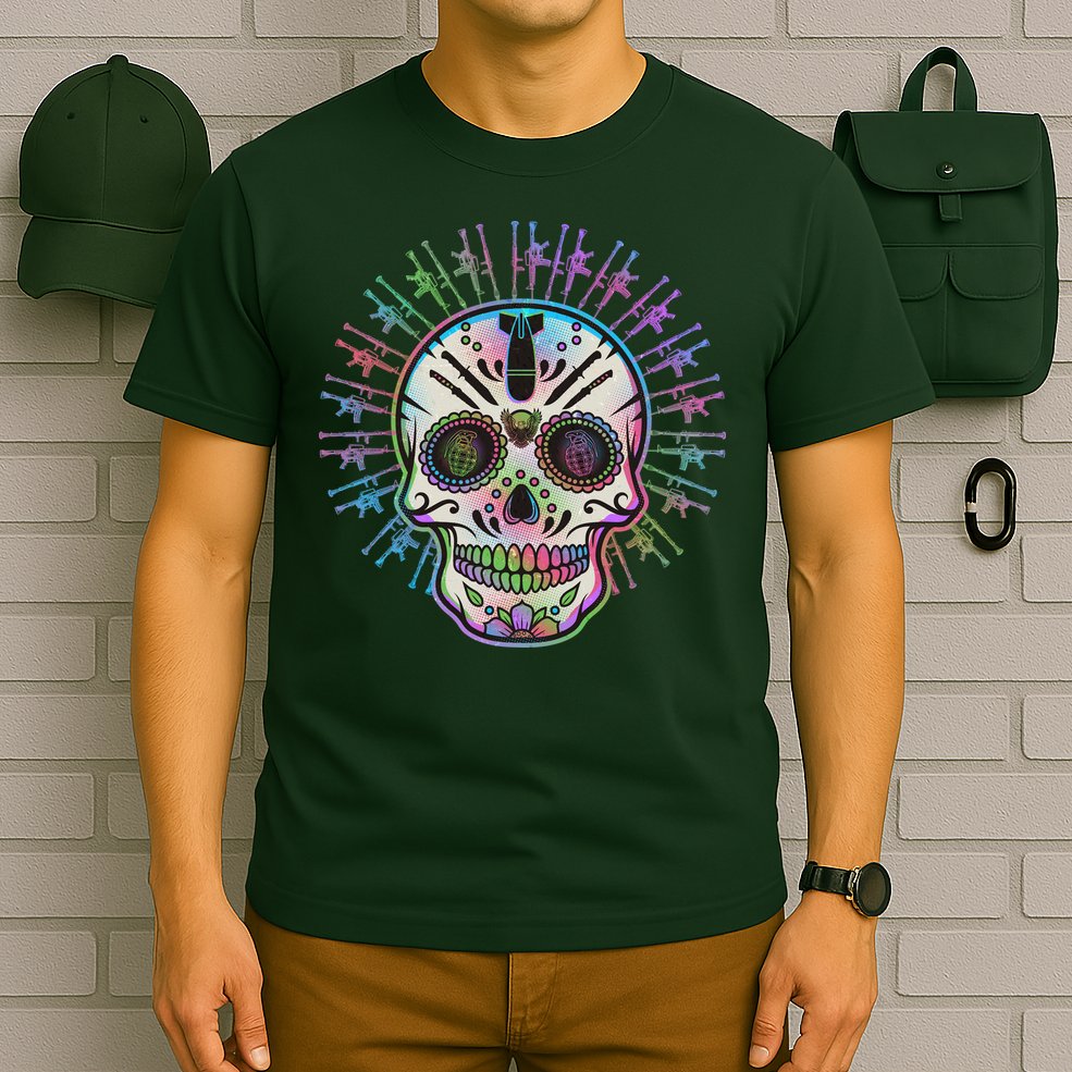 Colorful Sugar Skull Weapons T-Shirt