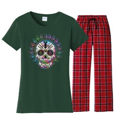 Colorful Sugar Skull Weapons Women's Flannel Pajama Set