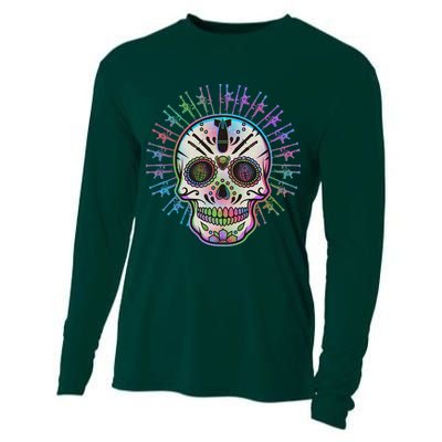 Colorful Sugar Skull Weapons Cooling Performance Long Sleeve Crew
