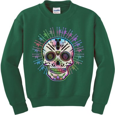 Colorful Sugar Skull Weapons Kids Sweatshirt