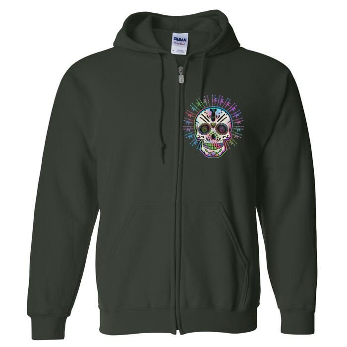 Colorful Sugar Skull Weapons Full Zip Hoodie