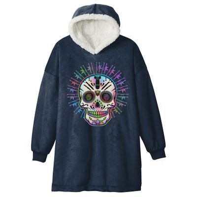 Colorful Sugar Skull Weapons Hooded Wearable Blanket