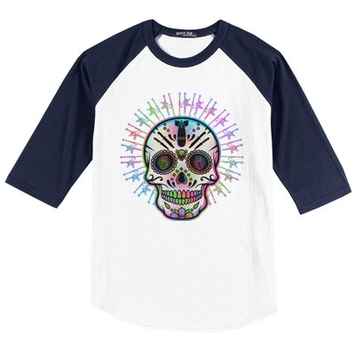 Colorful Sugar Skull Weapons Baseball Sleeve Shirt