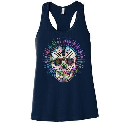 Colorful Sugar Skull Weapons Women's Racerback Tank