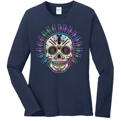 Colorful Sugar Skull Weapons Ladies Long Sleeve Shirt